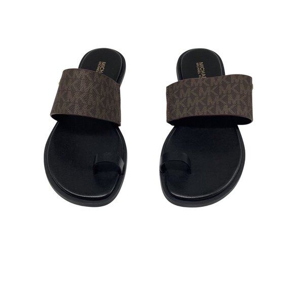 Michael Kors August Flat Sandals Women’s Slip-On Size 6.5M Brown and Black - Picture 1 of 16
